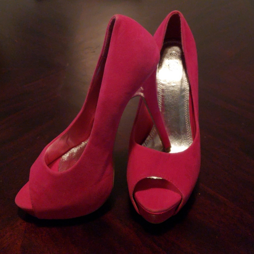 Suede pink high heels